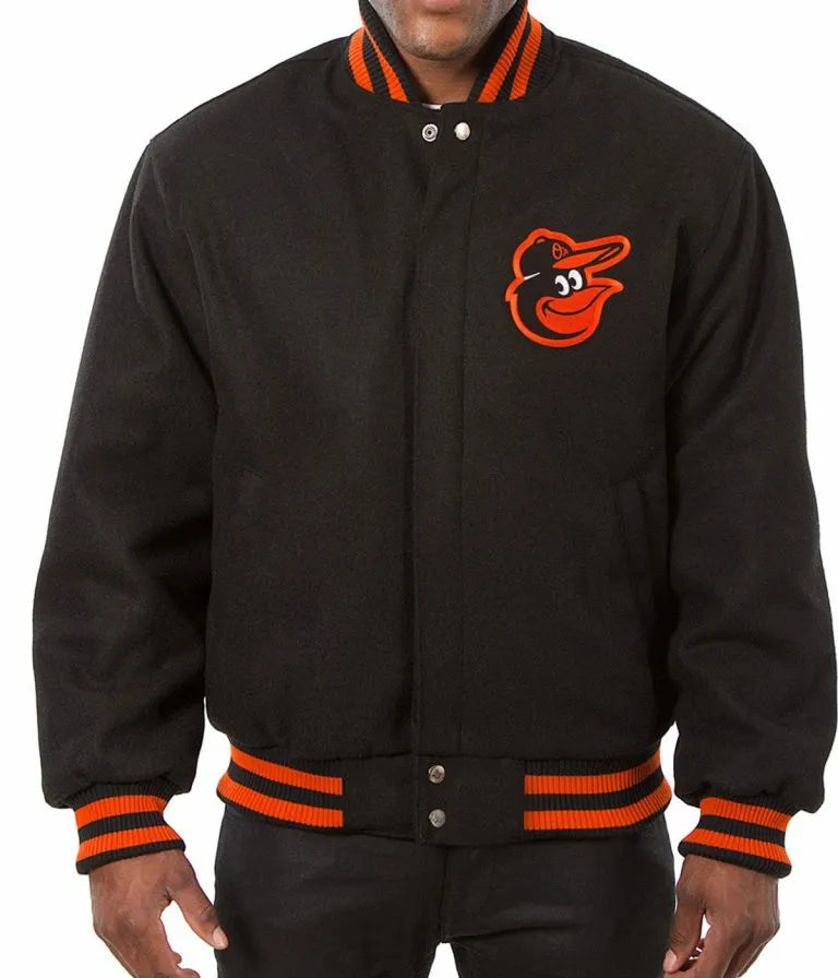 Baltimore Orioles Embroidered Bomber Black Wool Men's Jacket