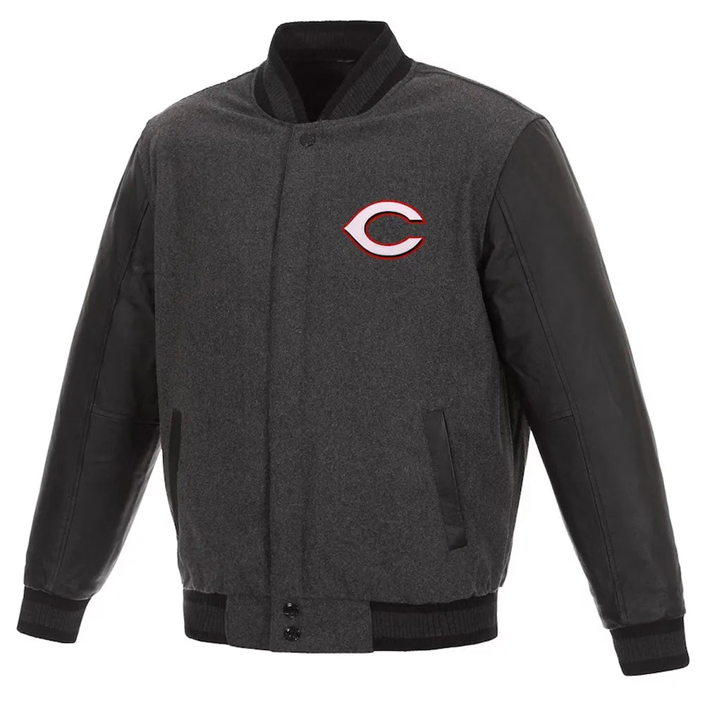 Cincinnati Reds Varsity charcoal Wool & Black Leather Sleeves Men's Jacket