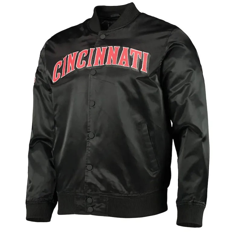 Cincinnati Reds Wordmark Black Satin Full-Snap Men's Jacket