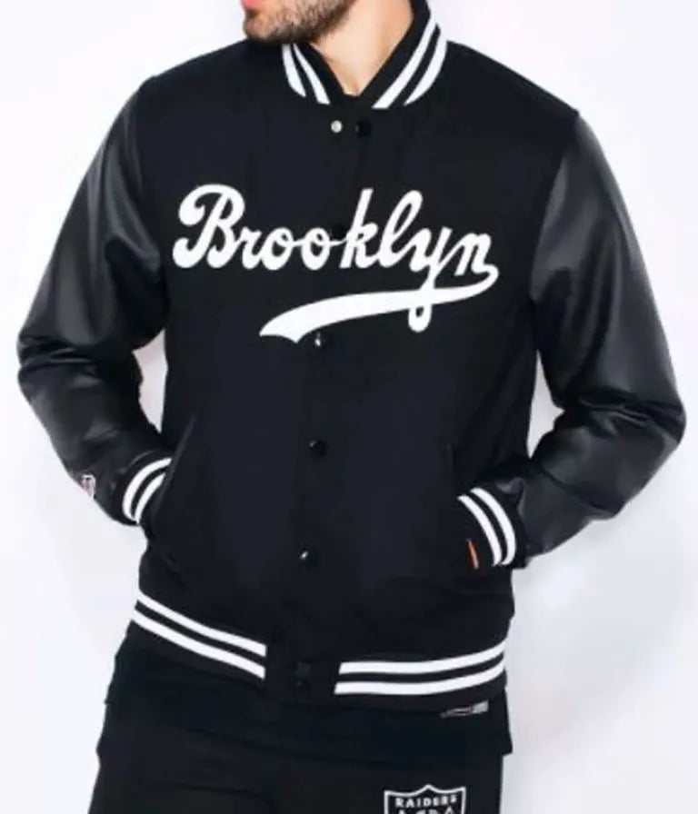 Brooklyn Dodgers Black Wool & Leather Sleeves Letterman Men's Jacket