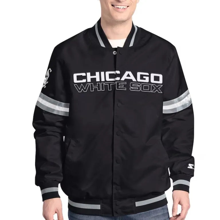 Chicago White Sox Scout Full-Snap Varsity Black Satin Men's Jacket