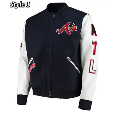 Atlanta Braves ATL Navy Blue Wool and White Leather Sleeves Letterman Varsity Men's Jacket