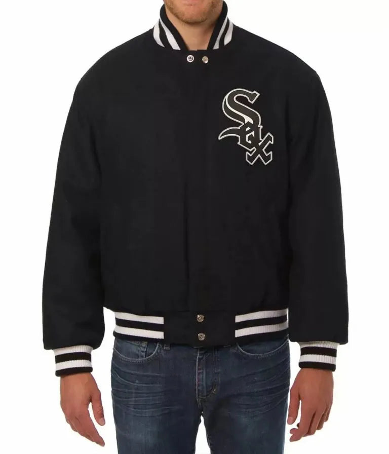 Chicago White Sox Black Wool Varsity Letterman Men's Jacket