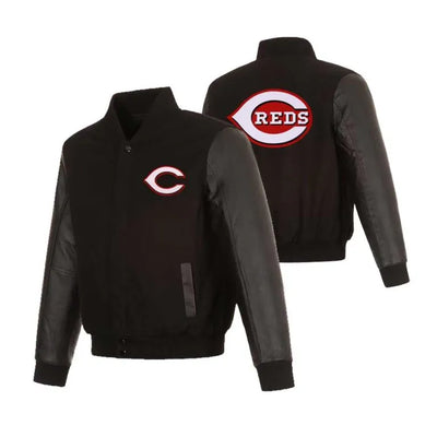 Cincinnati Reds Black Wool & Leather Sleeves Varsity Men's Jacket