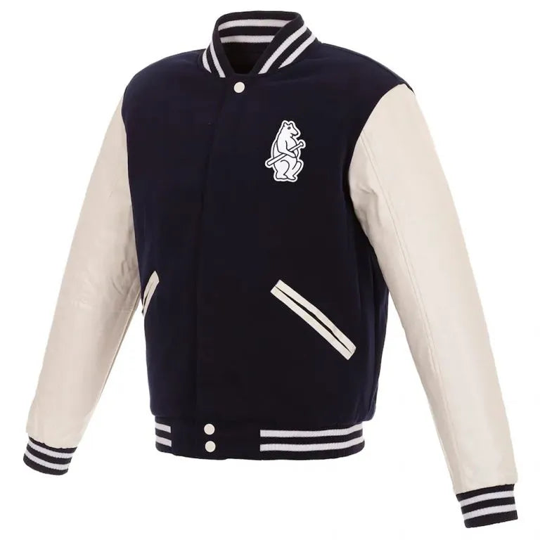 Chicago Cubs Navy Blue Wool & White Leather Sleeves Varsity Men's Jacket