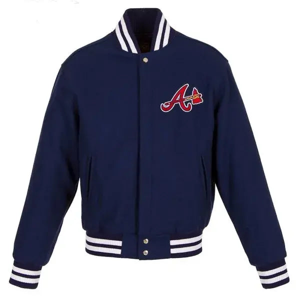 Atlanta Braves Varsity Navy Blue Wool Varsity Men's Bomber Jacket