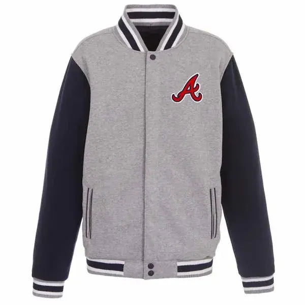 Atlanta Braves Gray and Navy Blue Wool Varsity Men's Bomber Jacket