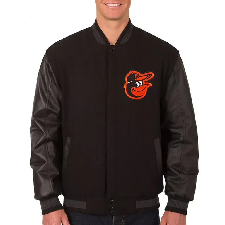 Baltimore Orioles Black Wool & Leather Sleeves Letterman Varsity Men's Jacket
