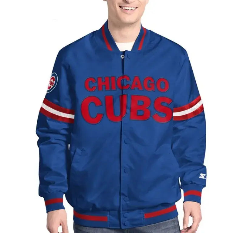Chicago Cubs Scout Varsity Royal Blue Satin Full-Snap Men's Bomber Jacket