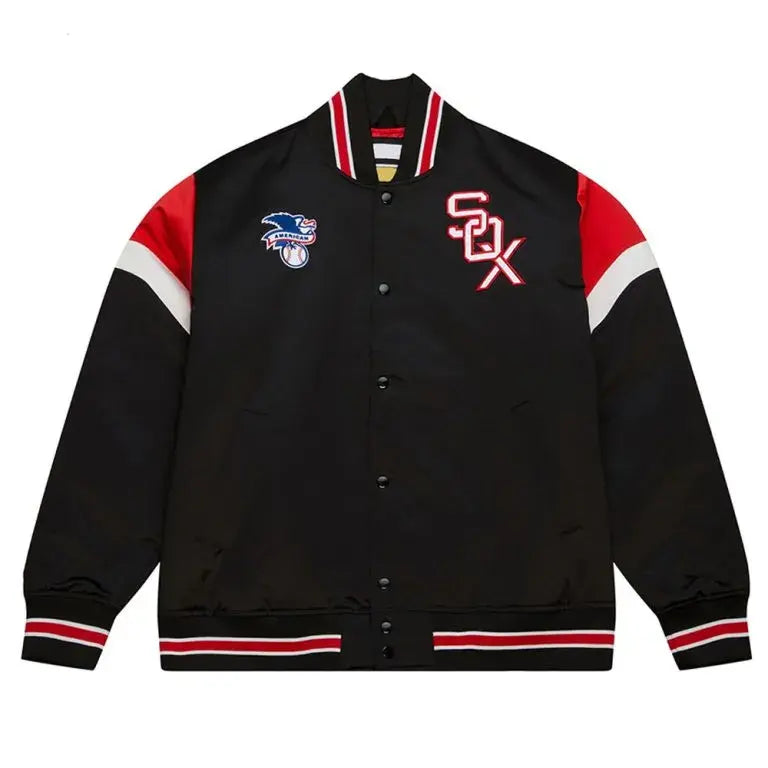 Chicago White Sox Heavyweight Varsity Full-Snap Black Satin Men's Jacket
