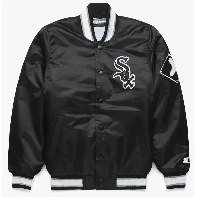 Chicago White Sox Wordmark Black Satin Full-Snap Bomber Men's Jacket