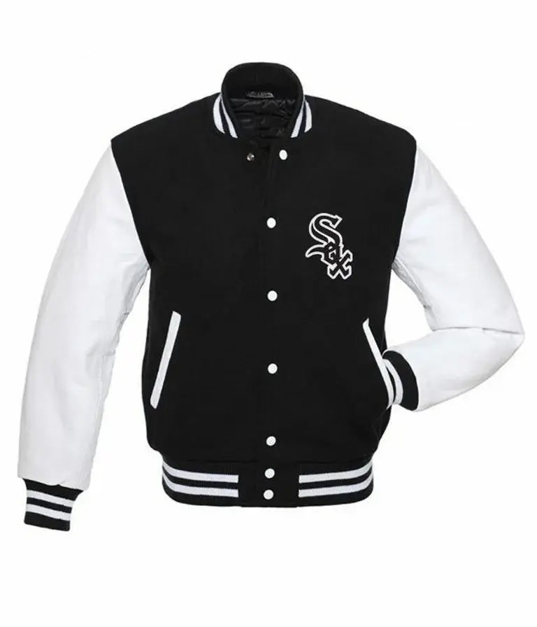 Chicago White Sox Black Wool and White Leather Sleeves Letterman Men's Jacket