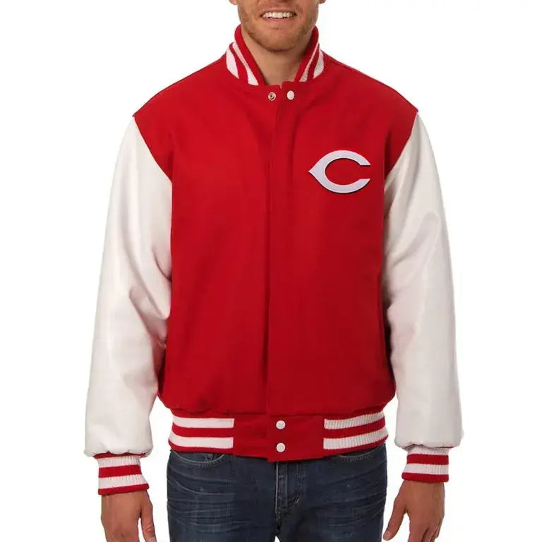Cincinnati Reds Wool and White Leather Sleeves Varsity Men's Jacket