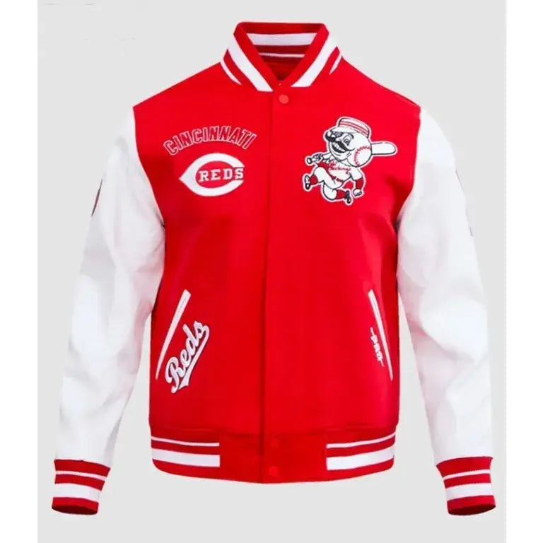 Cincinnati Reds Retro Classic Red & White Varsity Wool & Leather Men's Jacket