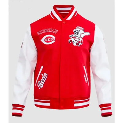 Cincinnati Reds Retro Classic Red & White Varsity Wool & Leather Men's Jacket