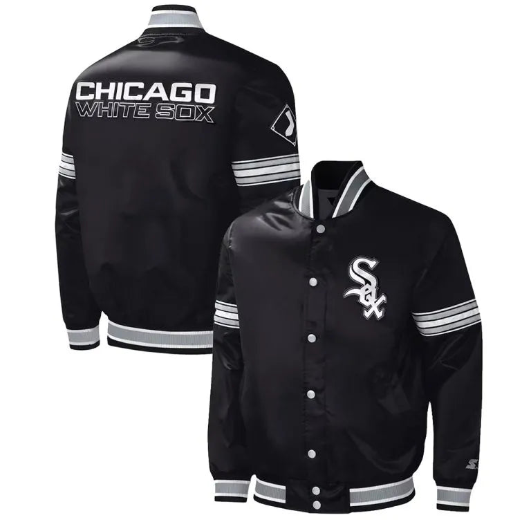 Chicago White Sox Midfield Varsity Full-Snap Black Satin Men's Jacket