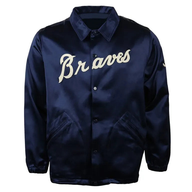 Atlanta Braves 1968 Navy Full-Snap Satin Men's Windbreaker Bomber Jacket