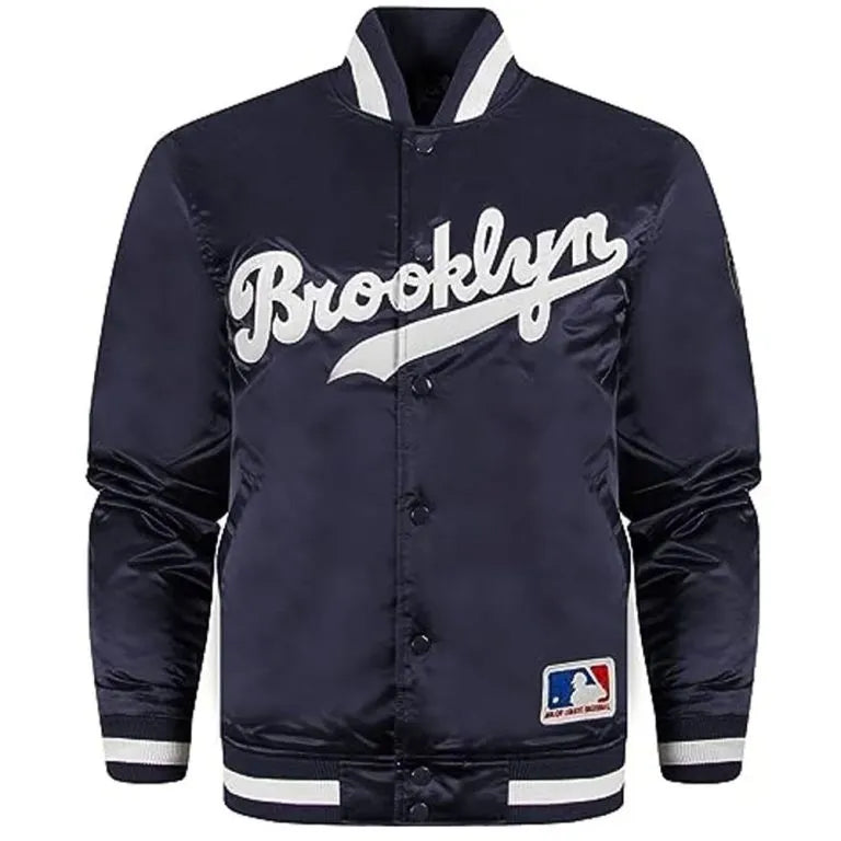 Brooklyn Dodgers Navy Blue Satin Full-Snap Men's Bomber Jacket