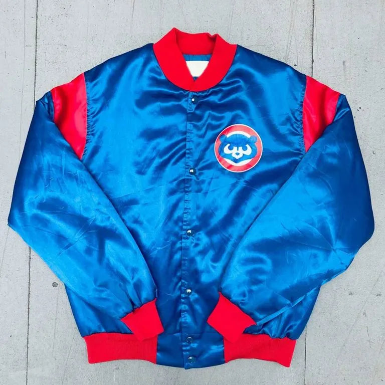 1992 Chicago Cubs Royal Blue Satin Full-Snap Bomber Men's Jacket