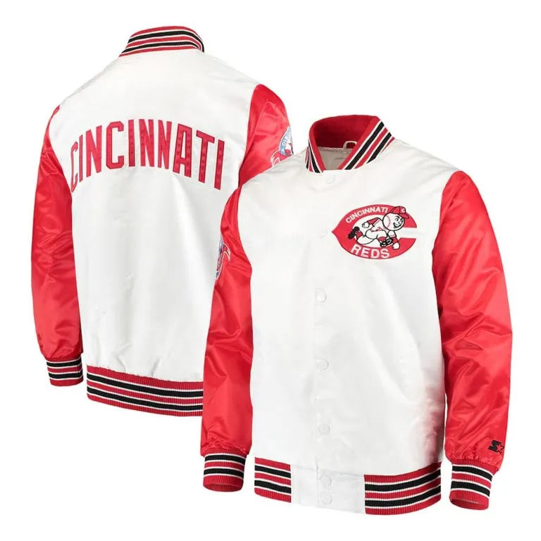 Cincinnati Reds The Legend Varsity Full-Snap White Satin Men's Jacket