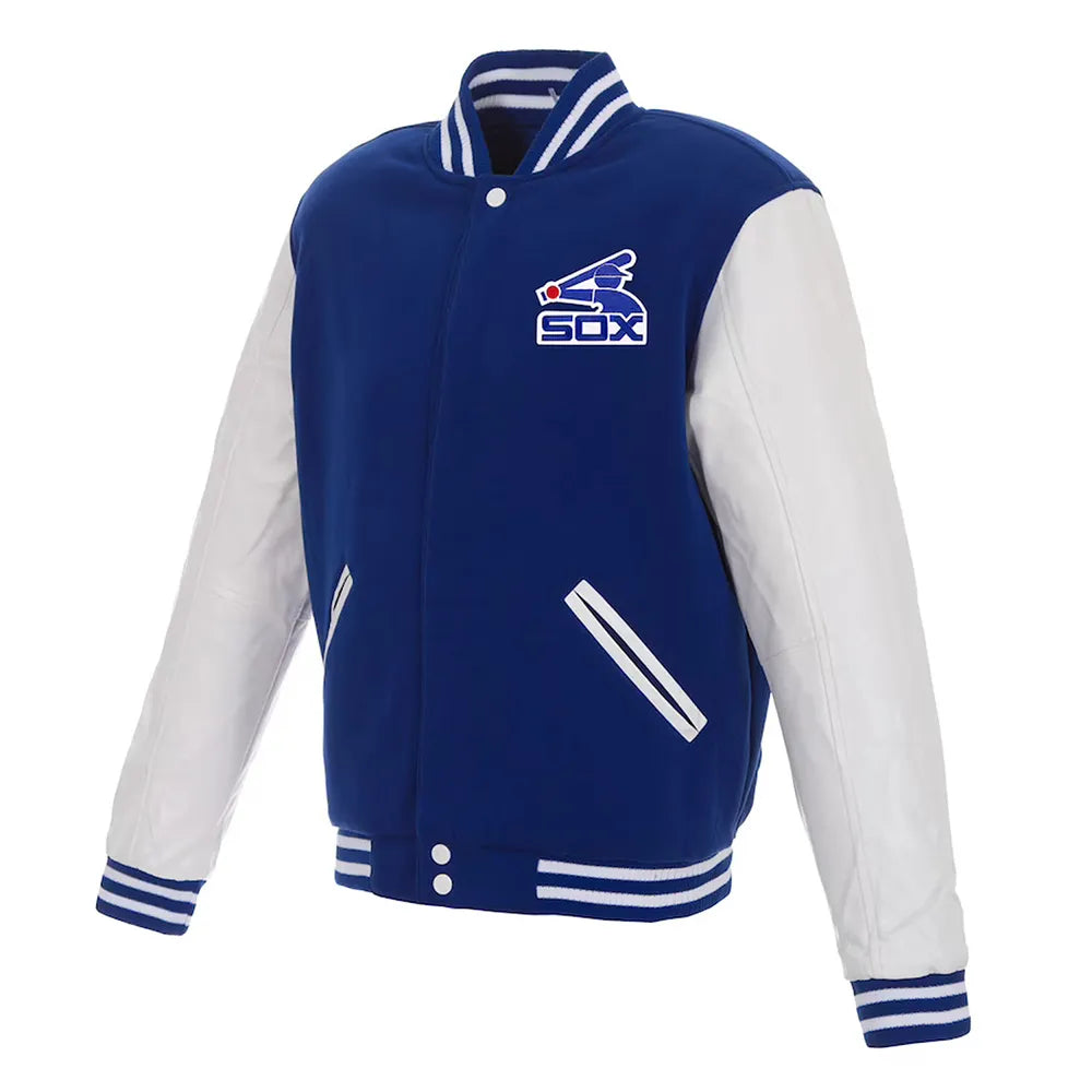 Chicago White Sox Royal Blue Wool & White Leather Sleeves Varsity Men's Jacket