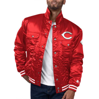 Cincinnati Reds Trucker Silver Tab Full-Snap Red Satin Men's Jacket