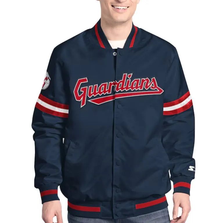 Cleveland Guardians Scout Full-Snap Varsity Navy Blue Satin Men's Jacket
