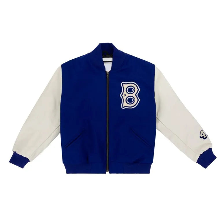 Brooklyn Dodgers 1940 Full-Zip Blue Wool & White Leather Sleeves Varsity Men's Jacket