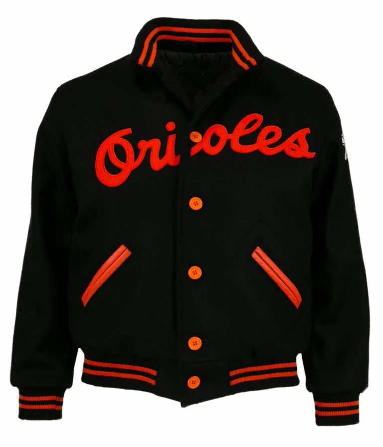 Baltimore Orioles 1966 Black Wool Varsity Bomber Men's Jacket
