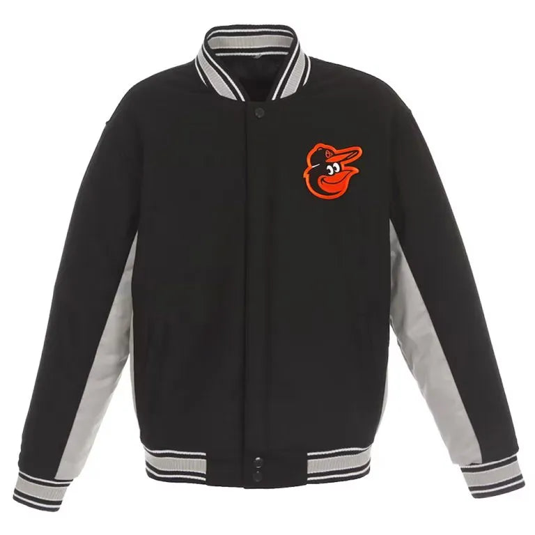 Baltimore Orioles Accent Black and Gray Wool Men's Varsity Jacket