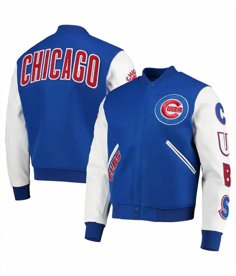 Chicago Cubs Full-Zip Royal Blue Wool & White Leather Sleeves Varsity Men's Jacket