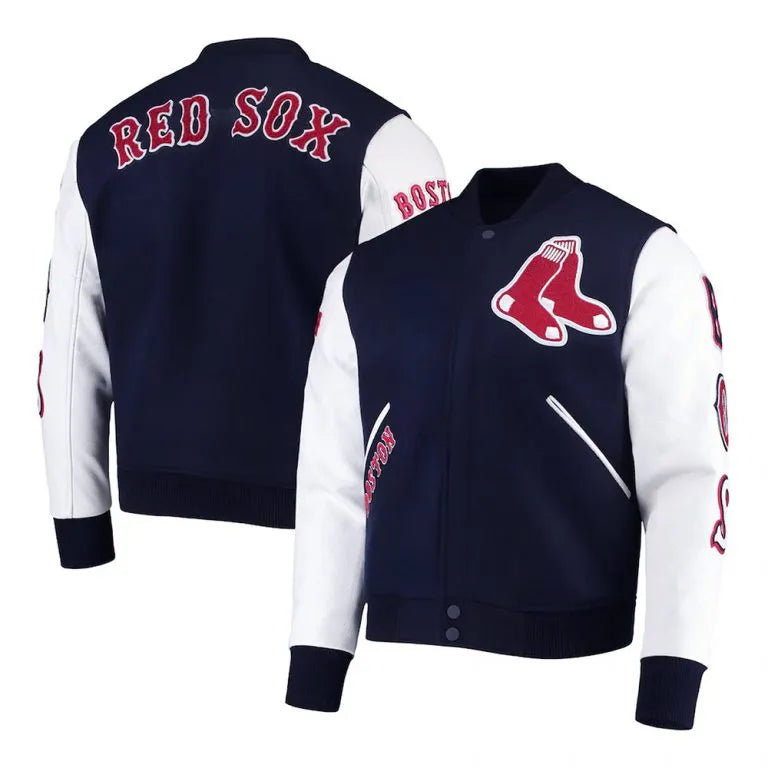 Boston Red Sox Navy Blue Wool & White Leather Sleeves Varsity Men's Jacket
