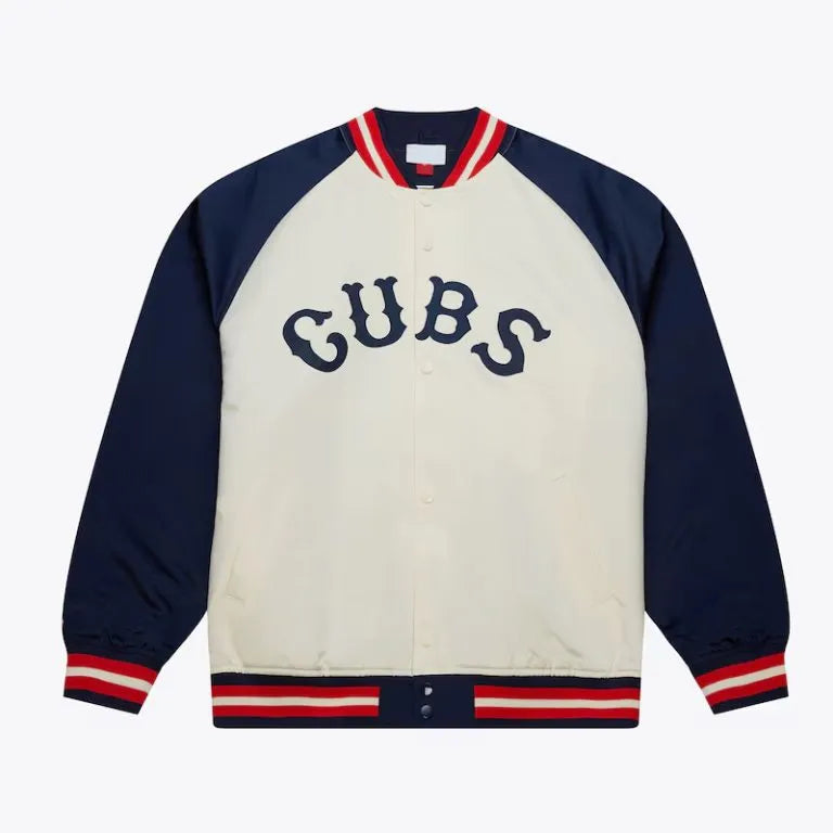 Chicago Cubs Vintage Logo Double Clutch Full-Snap Cream & Navy Blue Satin Men's Jacket