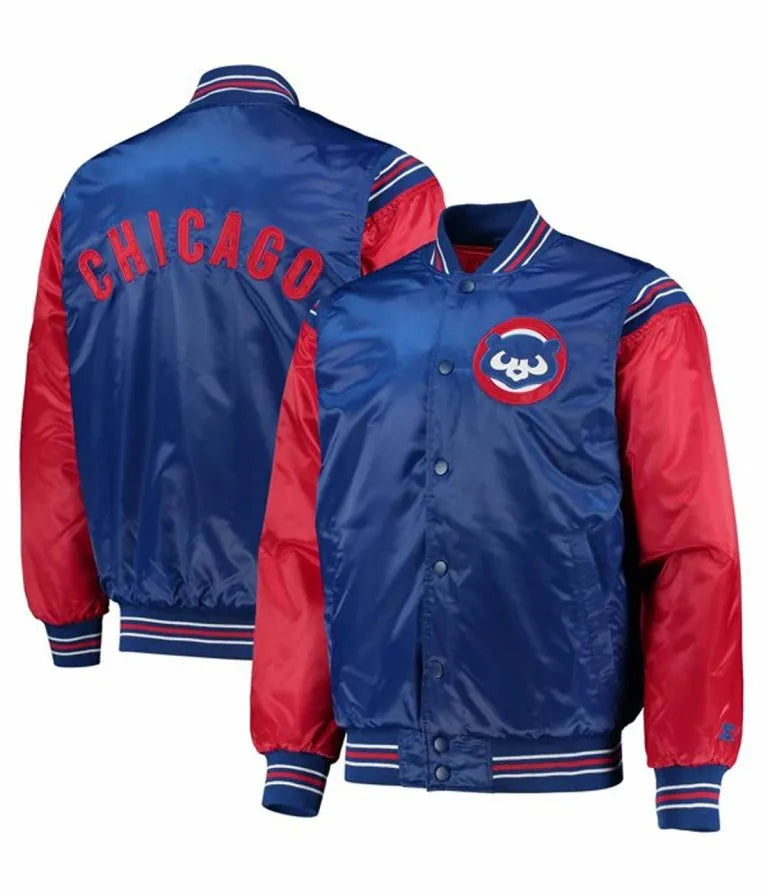 Chicago Cubs Bomber Red and Royal Blue Satin Full-Snap Men's Bomber Jacket