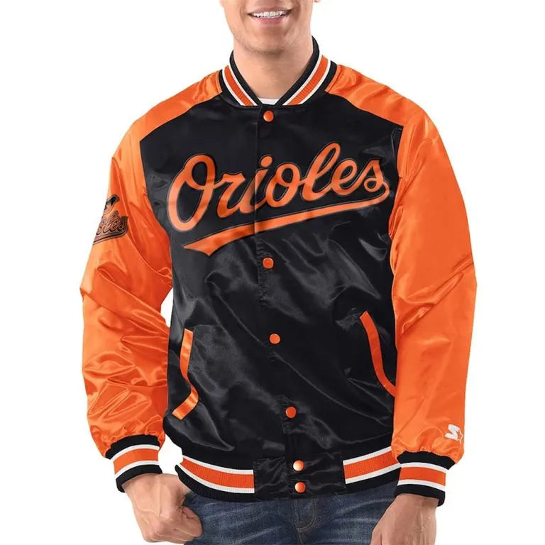 Baltimore Orioles Black & Orange Satin Varsity Full-Snap Men's Jacket