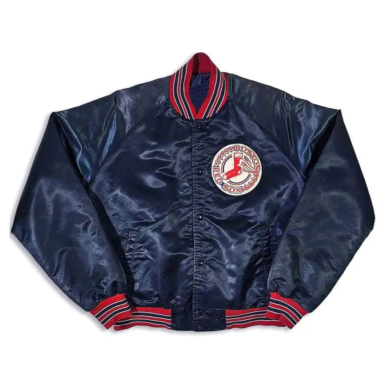Boston Red Sox 80’s Bomber Full-Snap Navy Blue Satin Men's Jacket
