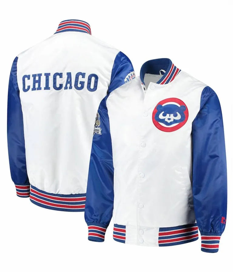Starter Chicago Cubs The Legend Varsity White and Royal Blue Satin Men's Jacket