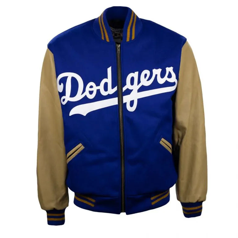 Brooklyn Dodgers 1951 Royal Blue Wool & Golden Tan Leather Sleeves Full-Zip Varsity Men's Jacket