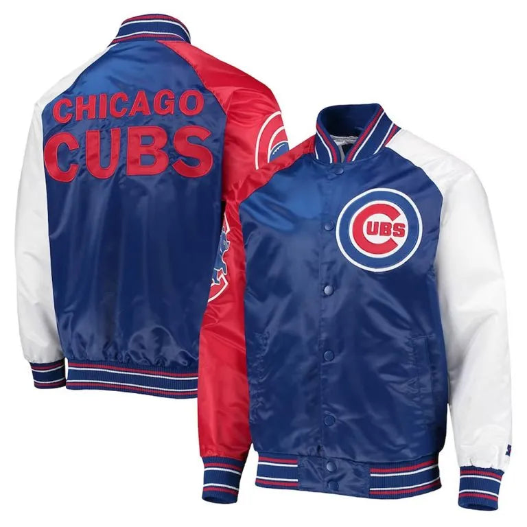 Chicago Cubs Reliever Full-Snap Varsity Royal Blue & Red Satin Men's Jacket