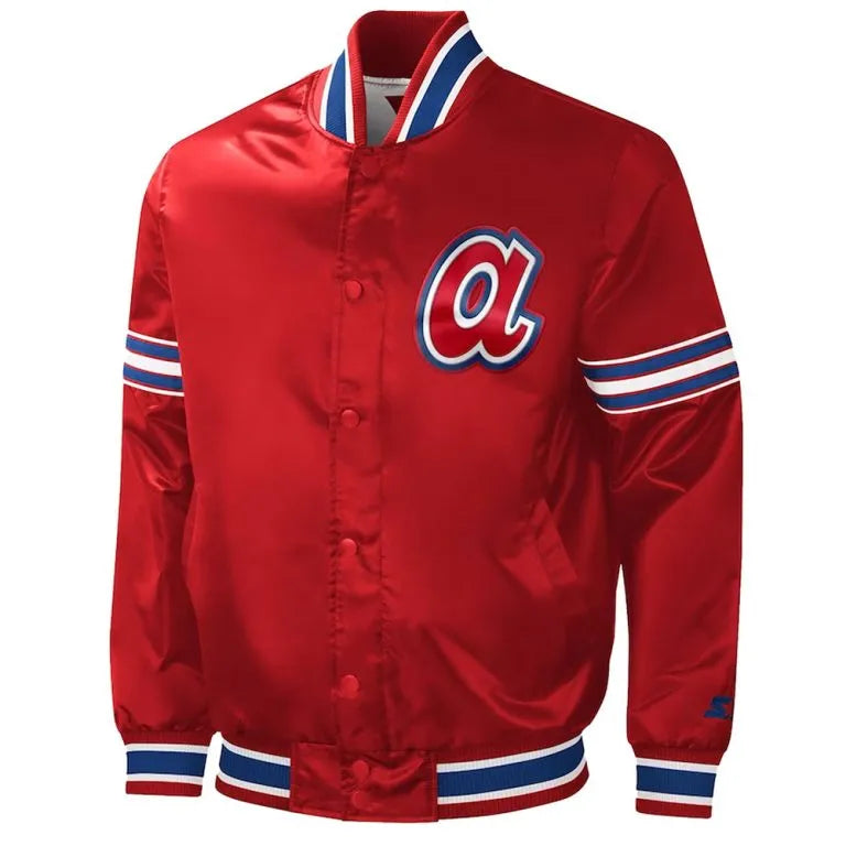 Atlanta Braves Slider Red Varsity Satin Men's Bomber Jacket