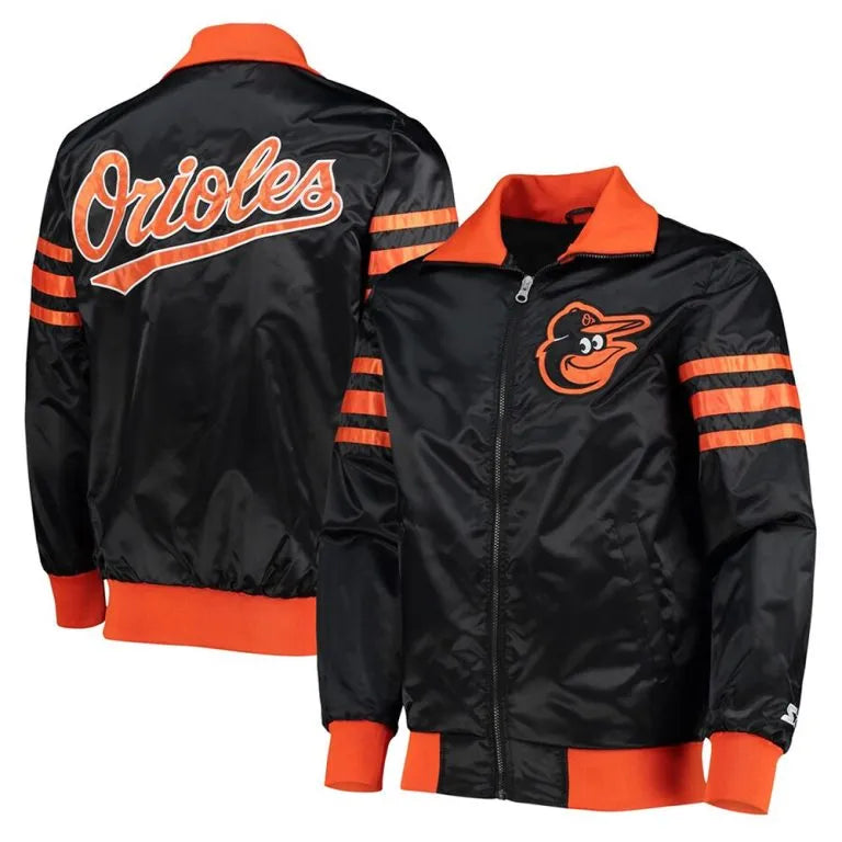 Baltimore Orioles The Captain II Black Satin Full-Zip Men's Bomber Jacket
