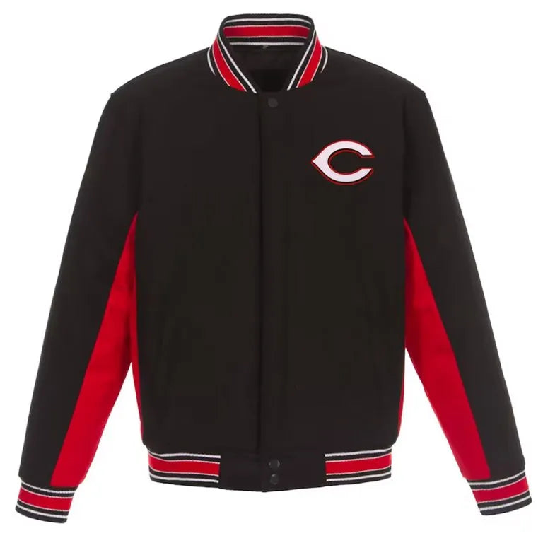 Cincinnati Reds Black and Red Wool Varsity Men's Jacket