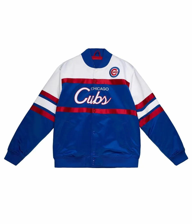 Chicago Cubs Heavyweight Blue and White Varsity Satin Men's Jacket