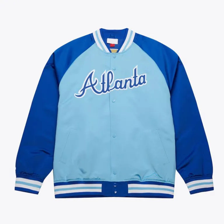 Atlanta Braves Vintage Logo Double Clutch Full-Snap Blue Satin Men's Jacket