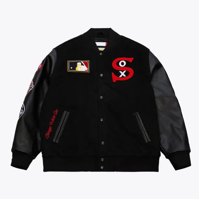 Chicago White Sox Black Out Wool/Leather Full-Snap Varsity Men's Jacket