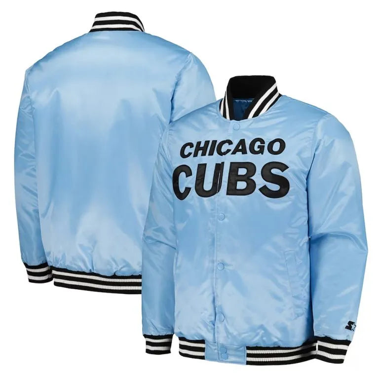 Chicago Cubs Cross Bronx Fashion Full-Snap Light Blue Satin Men's Jacket