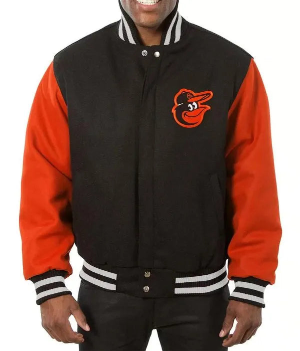 Baltimore Orioles Varsity Orange and Black Wool Men's Bomber Jacket