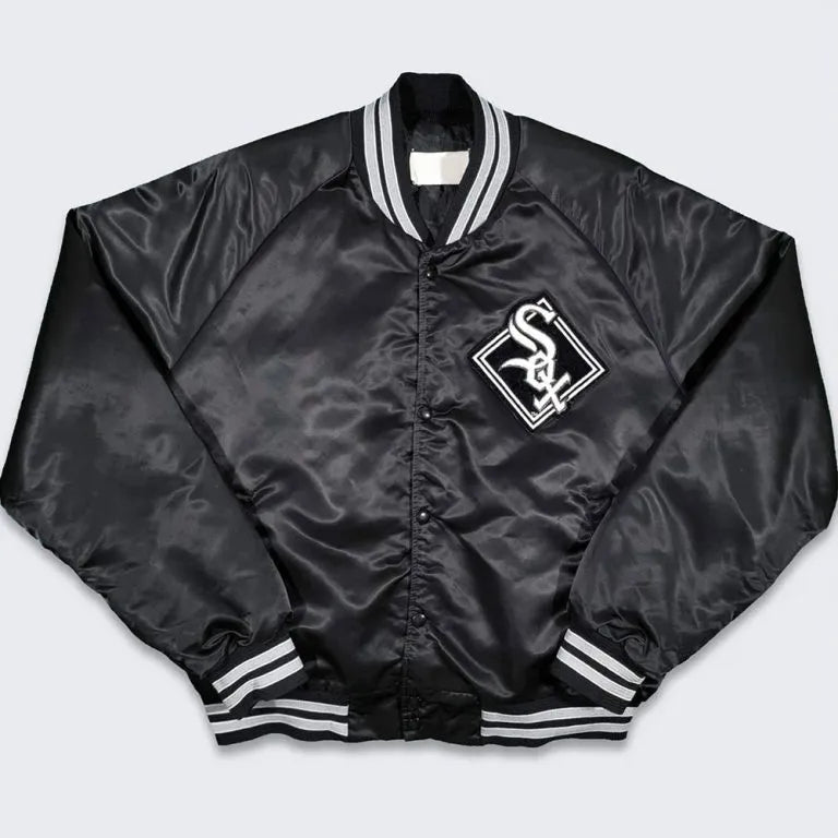 Chicago White Sox 80s Full-Snap Bomber Black Satin Men's Jacket