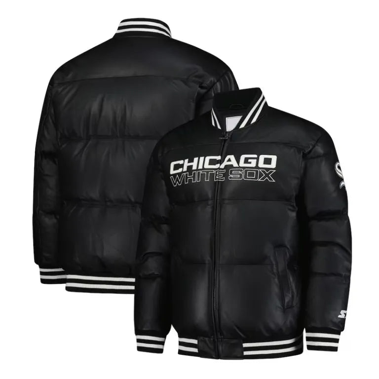 Chicago White Sox Puffer Full-Snap Black Satin Men's Jacket