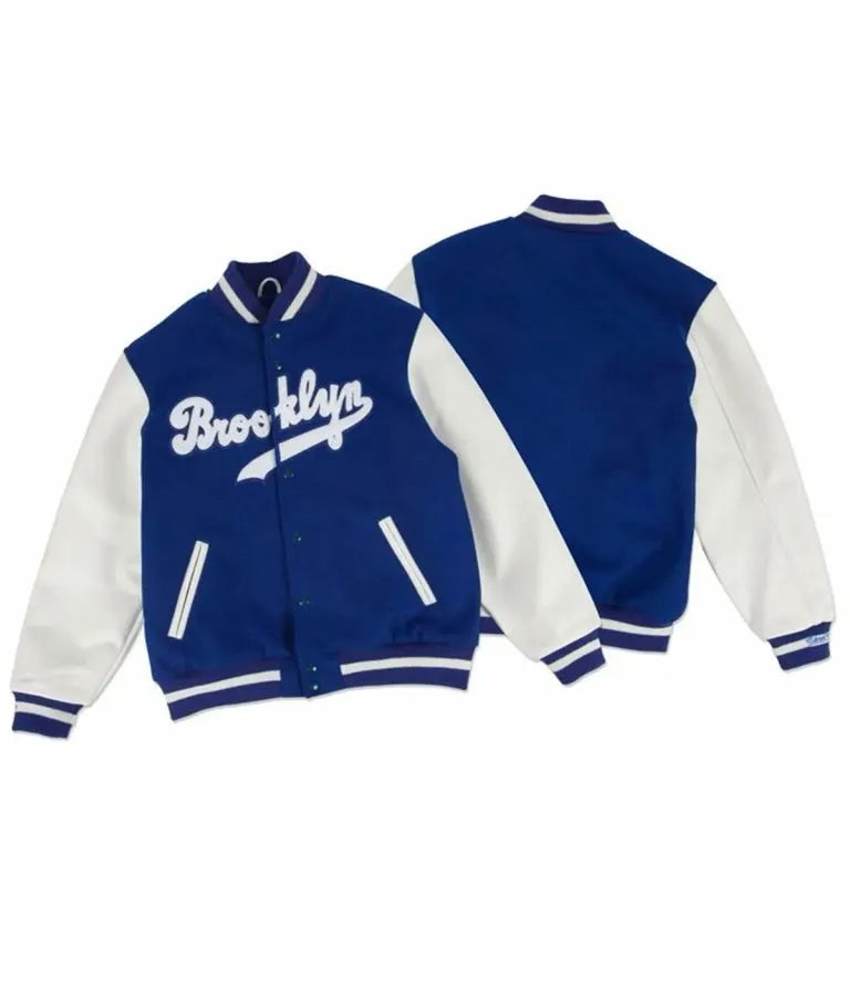 Brooklyn Dodgers White Letter Sleeves and Blue Wool Varsity Men's Jacket
